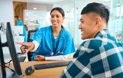 Woman and man smiling