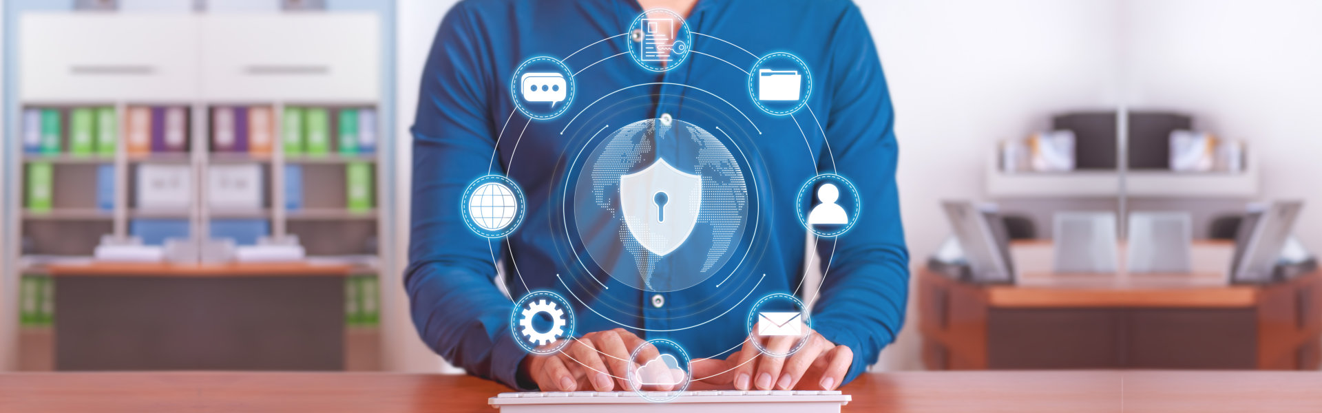 Concept of cybersecurity, protection of the user's private data, files and documents. Security screen on the Internet.